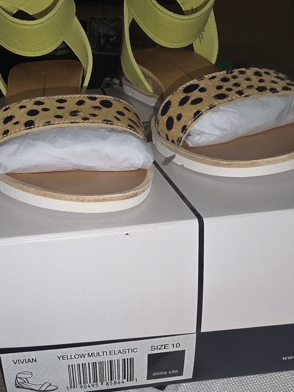 Dolce Vita Lemon Yellow Ankle-Strap Sandals with Leopard Spot Front - Picture 2 of 5